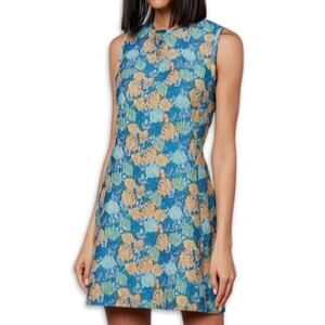 Baum Und Pferdgarten Arizona Mini Dress Floral Jacquard Sleeveless Blue W 2 NWT